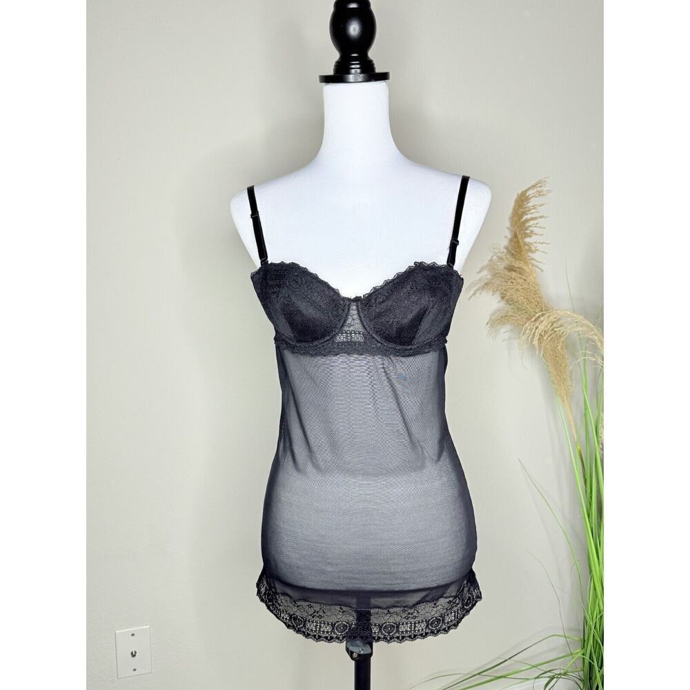 Rampage Y2K Babydoll Lace Bra Strap Sheer Corset Top Small Sweetheart Black